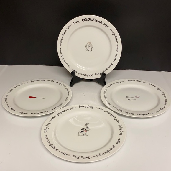 Pottery Barn Bar Lingo Cocktail Themed Appetizer Plates Set of Four 8”D - Picture 7 of 10